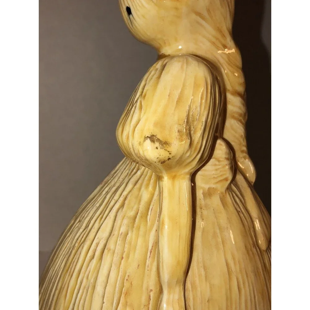VTG 80s CORN HUSK DOLL WOMAN 10” Ceramic Figurine Creepy Hay Crying Eyes Hollow